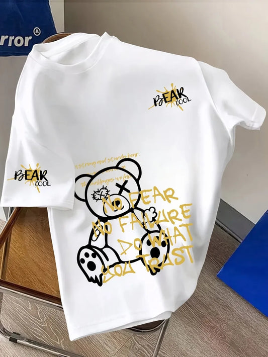 Men's Teddy Bear Print T-Shirt – Streetwear Summer Top