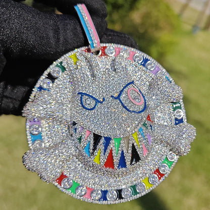 Hip Hop 5A+ CZ Stein gepflastert Bling Iced Out Cartoon-Charaktere Anhänger Halskette Großer runder Charm für Männer Rapper Schmuck