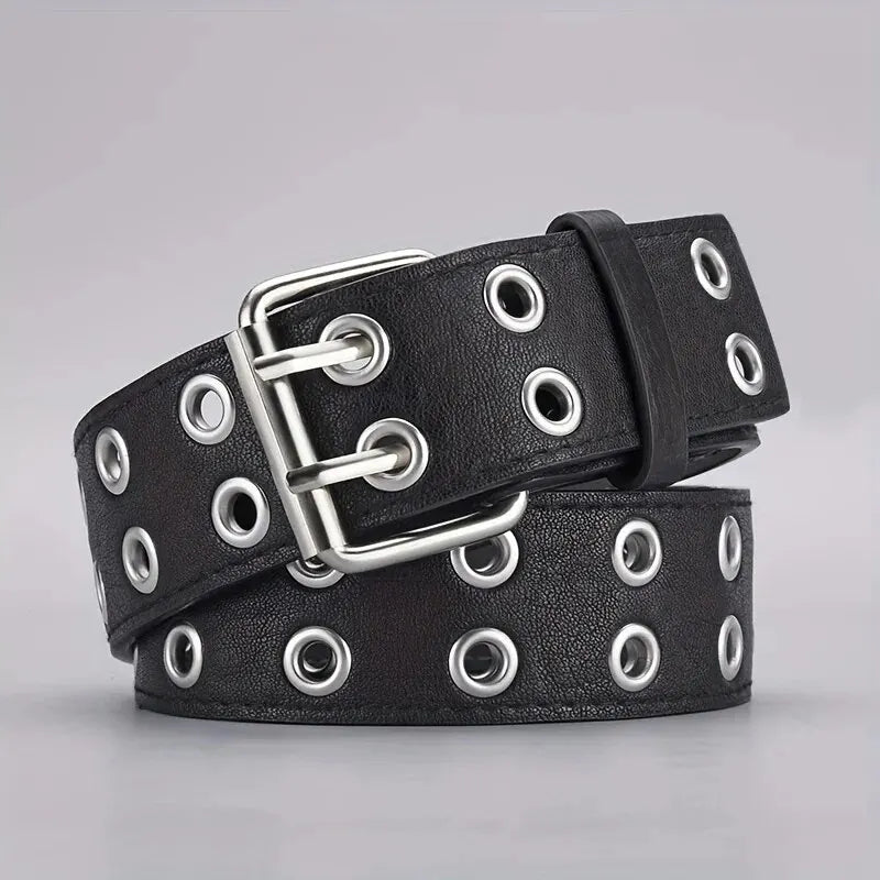 1pc Women's Belt Trend Simple Double Hole Men Belt Punk Hip Hop Rock Style Subculture Y2K Belt Punch Free Belt for Men and Women