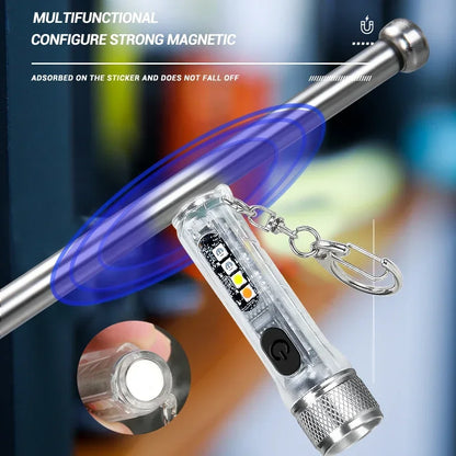 Mini-Schlüsselanhänger-Taschenlampe, LED, wiederaufladbar, tragbar, magnetisch, USB-Ladelampe, Hochleistungs-Camping-Langstreckenlaterne
