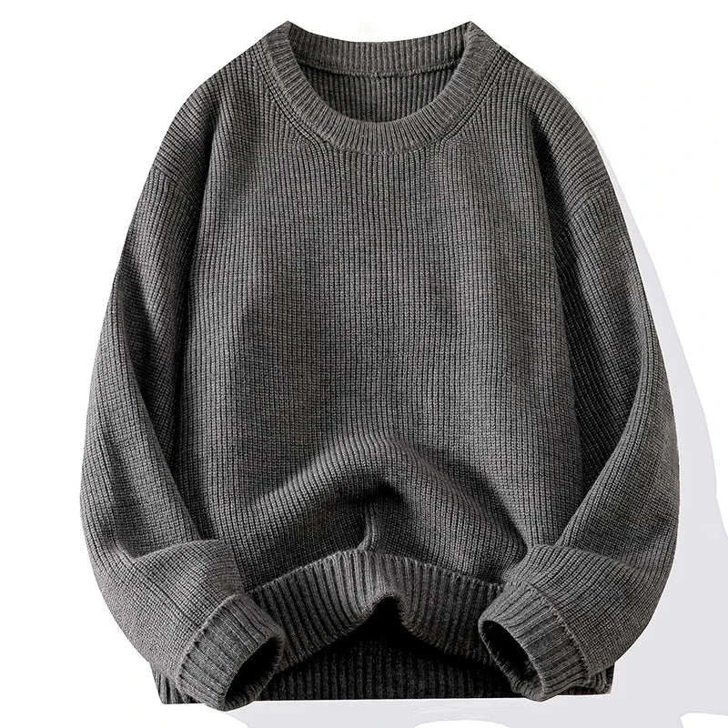 Men's Crew Neck Sweater Solid Color Trend Thickened Knitwear Autumn and Winter Casual Warm Sweater Men's Long Sleeve Vest