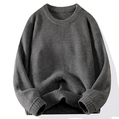 Men's Crew Neck Sweater Solid Color Trend Thickened Knitwear Autumn and Winter Casual Warm Sweater Men's Long Sleeve Vest