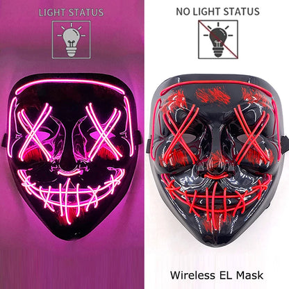Drahtlose Neon-LED-Reinigungsmaske, im Dunkeln leuchtende Cosplay-Horrormaske, Halloween-Maskerade-Partymasken, leuchtende, lustige Verkleidung