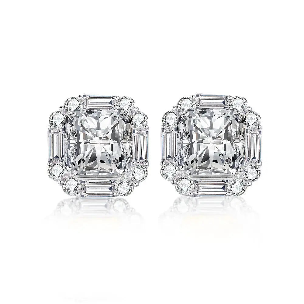 Luxury white gold solid platinum PT950 pink diamond earrings cherry powder ins wind ray dean ice flower cut