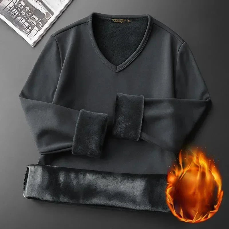 Winter Men's Long-sleeved Thermal Underwear Plus Velvet Padded T-shirt Round Neck Slim Bottoming Shirt Mens Underwear