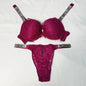 Neue V Damen Sexy BH und Höschen Set Bequemer Push-up Shapewear Verstellbarer Gepolsterter geraffter Spitzen Dessous Set