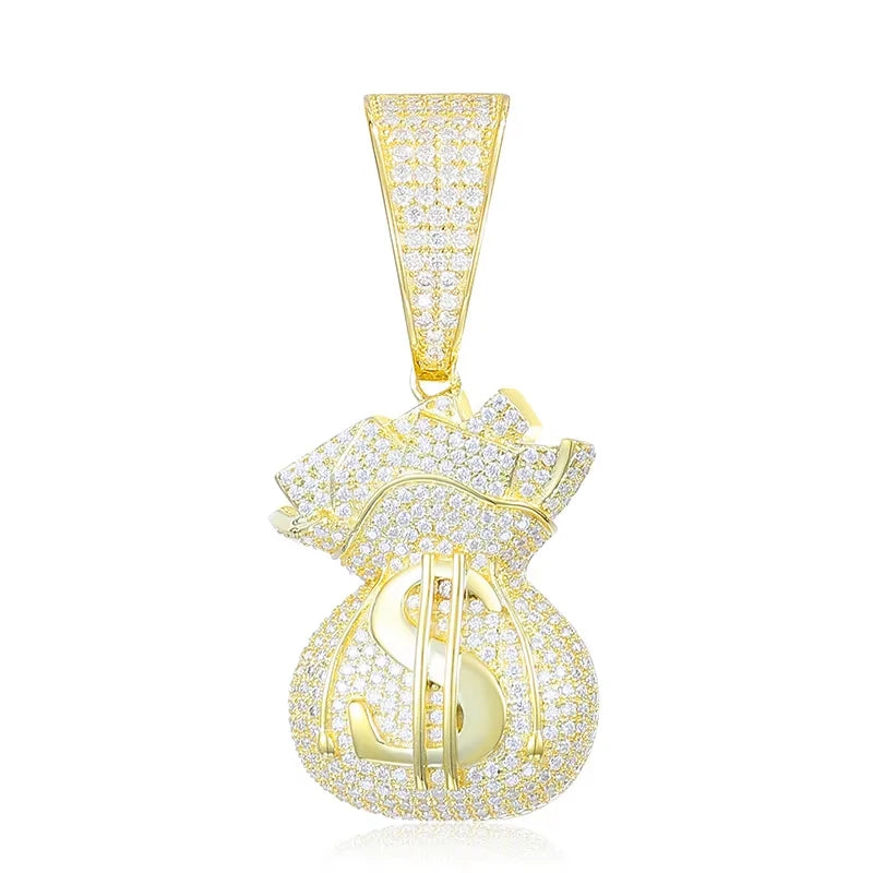 D Color VVS Moissanite Money Bag Pendant Necklace 925 Sterling Silver Jewelry