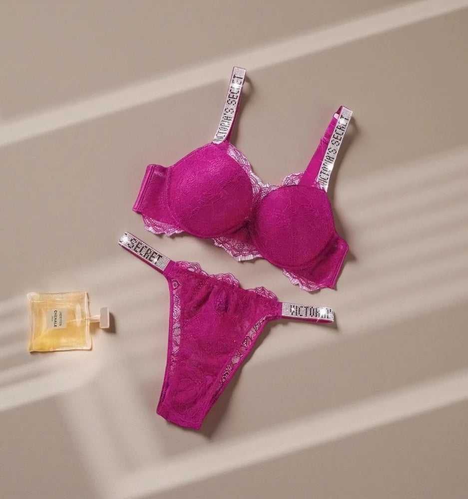 Neue V Damen Sexy BH und Höschen Set Bequemer Push-up Shapewear Verstellbarer Gepolsterter geraffter Spitzen Dessous Set