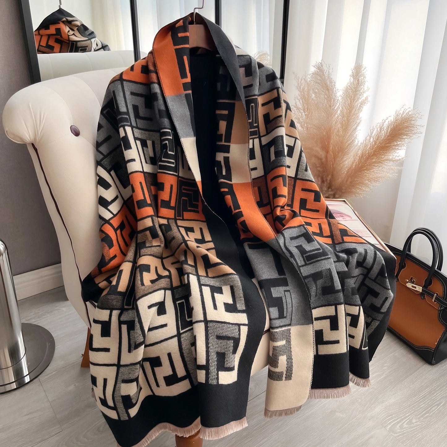 2025 New Luxury Women Two-Sided Print Scarf Soft Warm Pashmina Fashion Shawl Winter Outdoor Coldproof Windproof Blanket Scarf