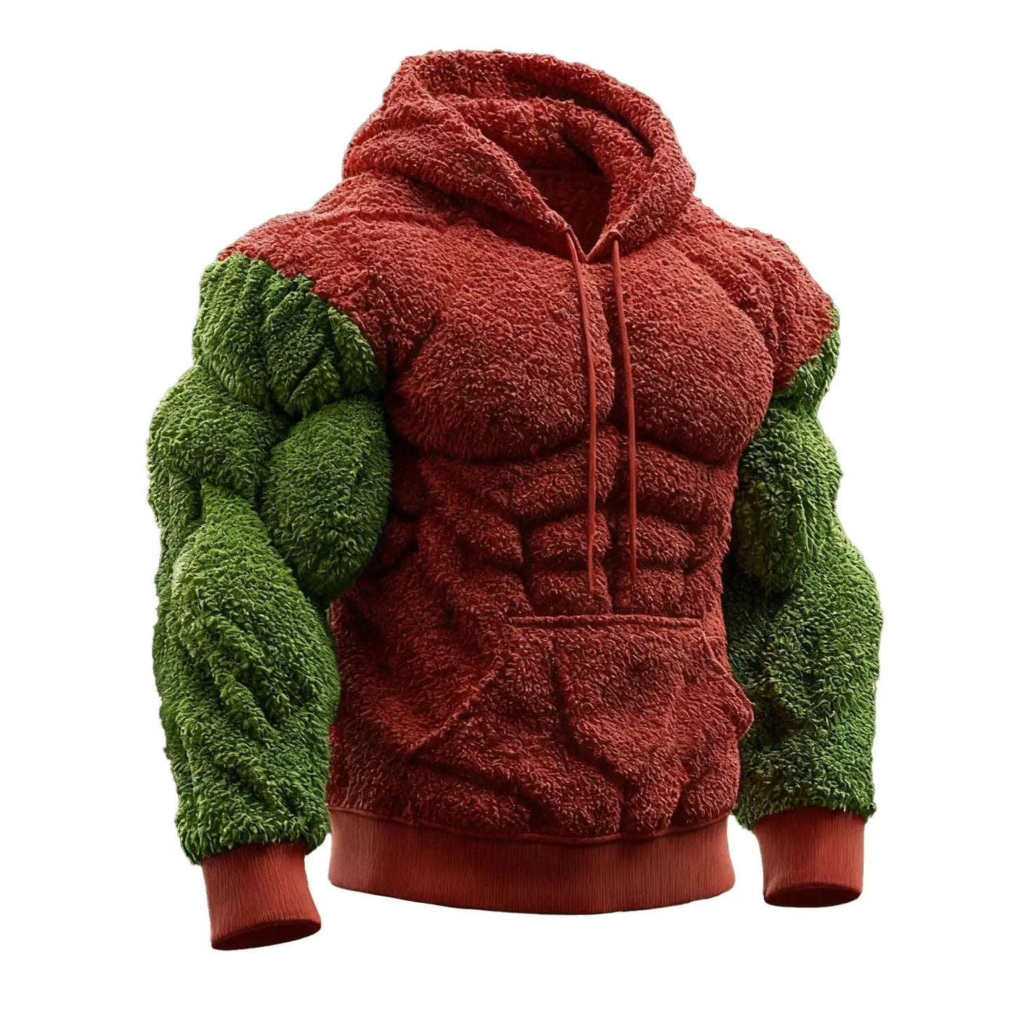 Men's Fashion Flannel Hoodie Pullover Abdominal Muscle Design Sportswear Autumn Winter Casual Long Sleeve Hooded Sweatshirt