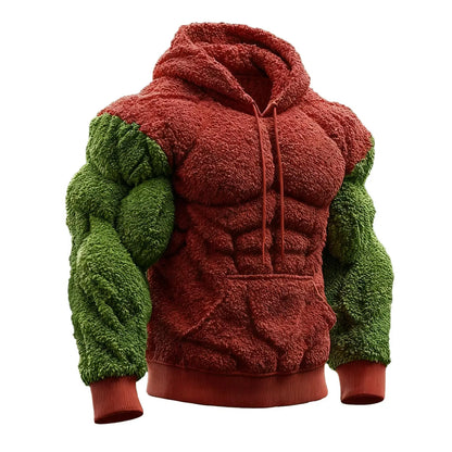Men's Fashion Flannel Hoodie Pullover Abdominal Muscle Design Sportswear Autumn Winter Casual Long Sleeve Hooded Sweatshirt