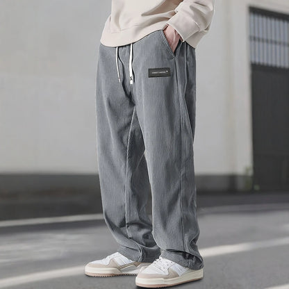 Herren-Cordhose mit geradem Bein, Kordelzug in der Taille, Taschen und Logo-Design – dehnbar, lässige Passform für den Alltag, Frühli