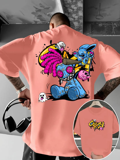 Europäisches und amerikanisches neues Herren-T-Shirt mit Cartoon-Graffiti-Print, bequem, weich, atmungsaktiv, Rundhalsausschnitt, Outdoor-Streetstyle-Oberteil