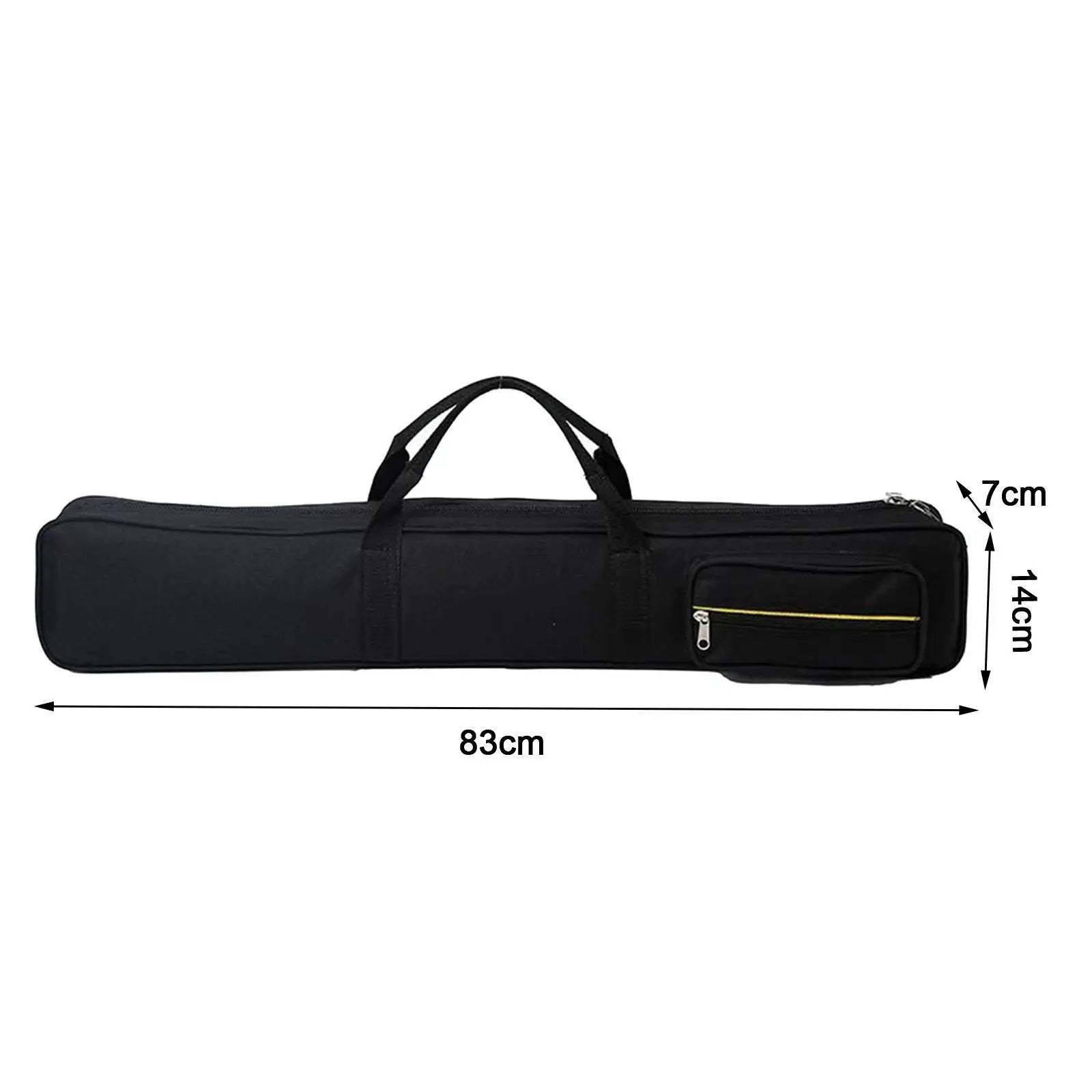 Black bag with dimensions indicated on a white background