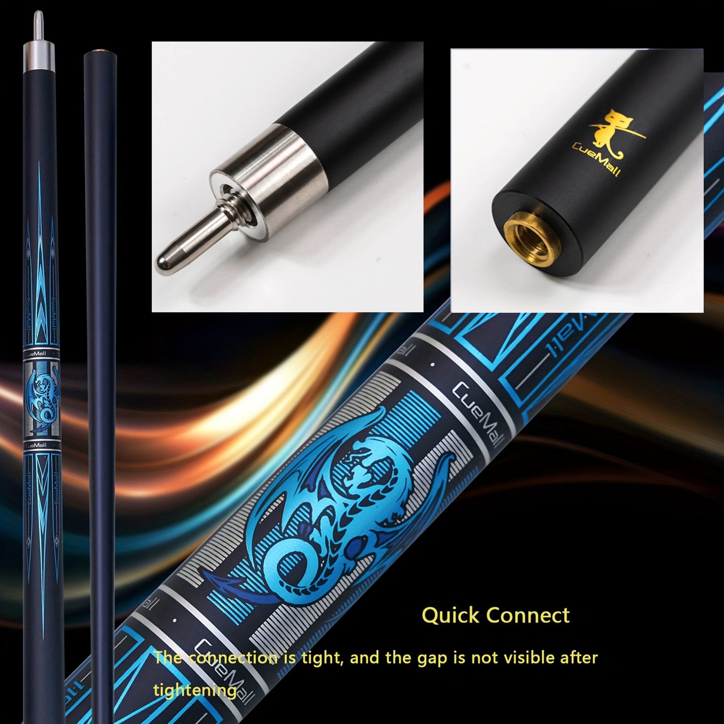 58" Carbon Fiber & Maple Pool Cue - Metallic Blue Dragon, 12.5mm Multi-Layer Tip | Pro Billiards Gear for Parent's Day Gifts