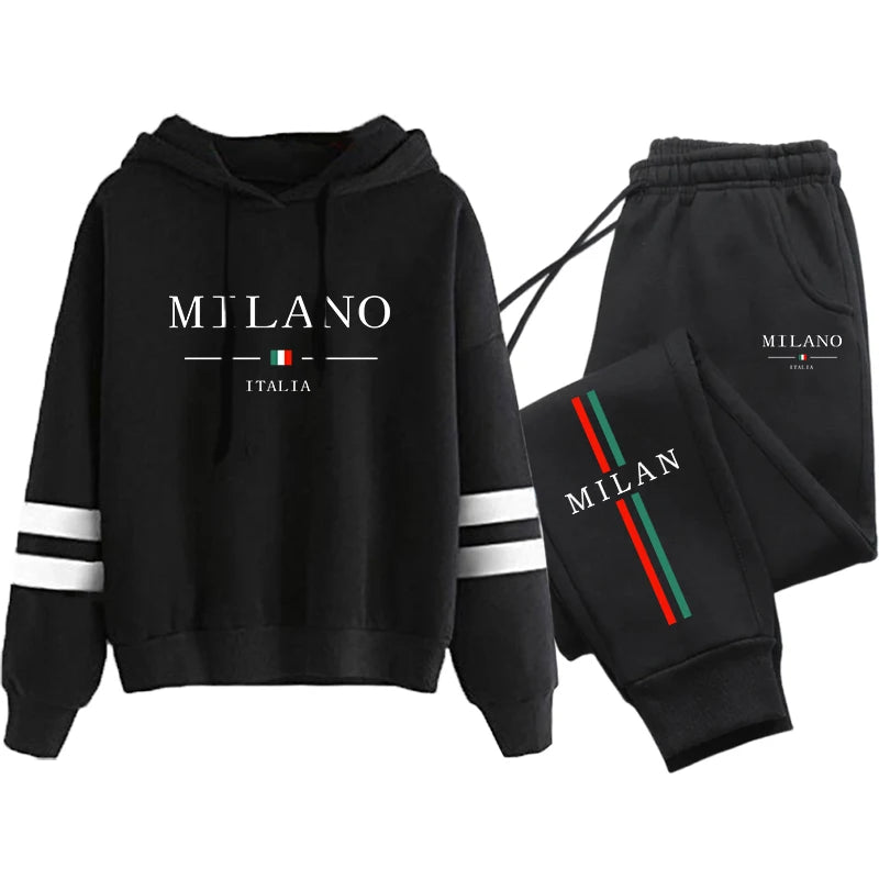 Office Home Womens Tracksuit Print Stripe Sweatshirt Set High Quality Sports Jogging Womens Clothing Fashion Casual Hoodie Suit