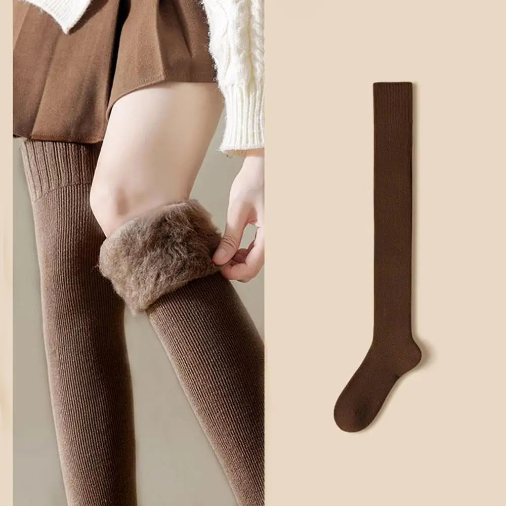 New Winter Women's Fleece-Lined Over-the-Knee Socks Thickened Warm Thigh-High Socks Solid Color Leg Warmers Boot Cuff Long Socks