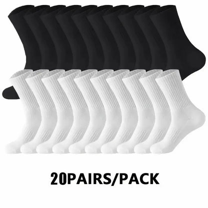 5/10/20 Pairs Neutral Solid Color Round Neck Socks Spring Autumn Sweat Absorbing Breathable Comfortable All-season Sports Socks