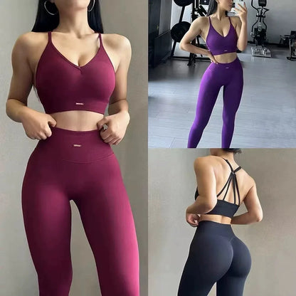 Pfirsichfarbener, hochtaillierter, hüftstraffender Sportanzug für Damen, stoßfeste Yoga-Fitnesskleidung zum Laufen und Stylen