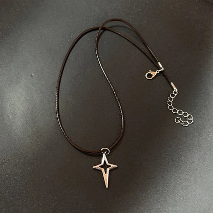Vintage Leather Brown Stone Pendant Necklace Stacking Choker Temperament Clavicle Chain for Women Girl Autumn Winter Necklace