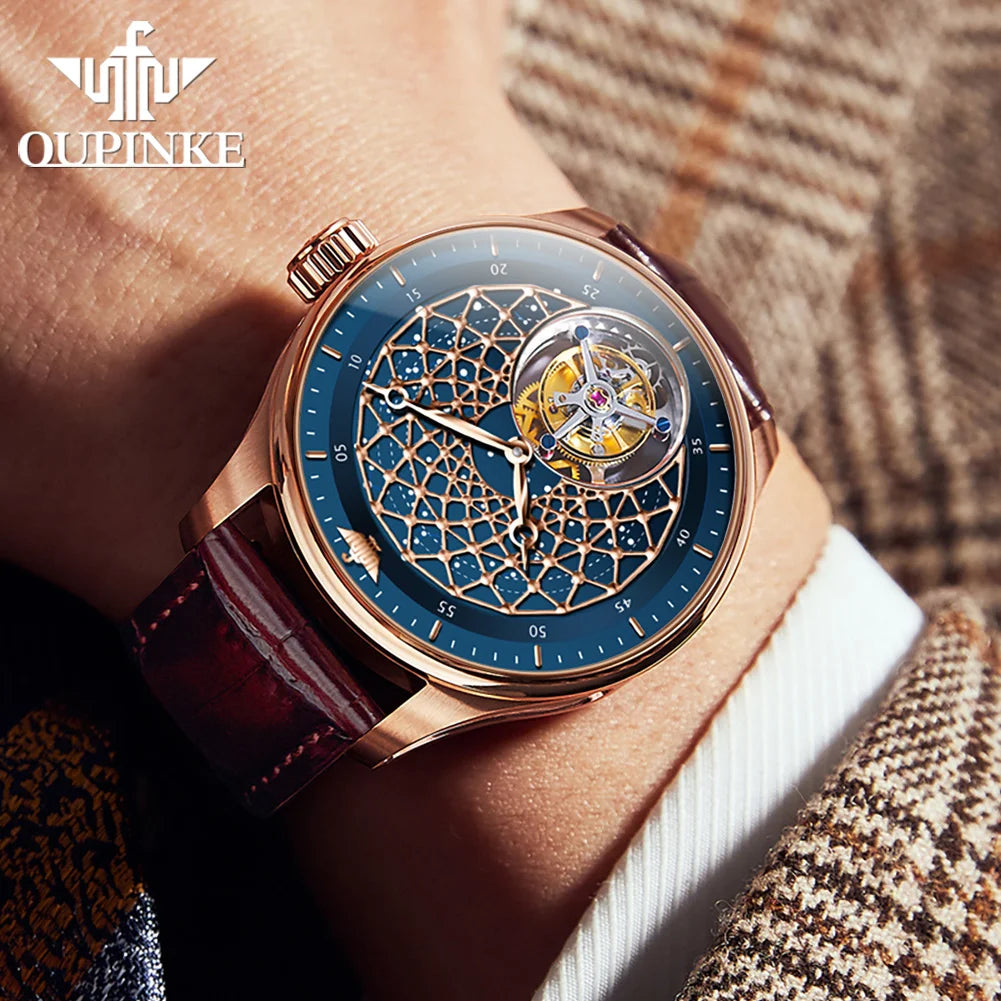 OUPINKE Watch Tourbillon Fully Automatic Mechanical Watch 50M Waterproof Sapphire Mirror Watches