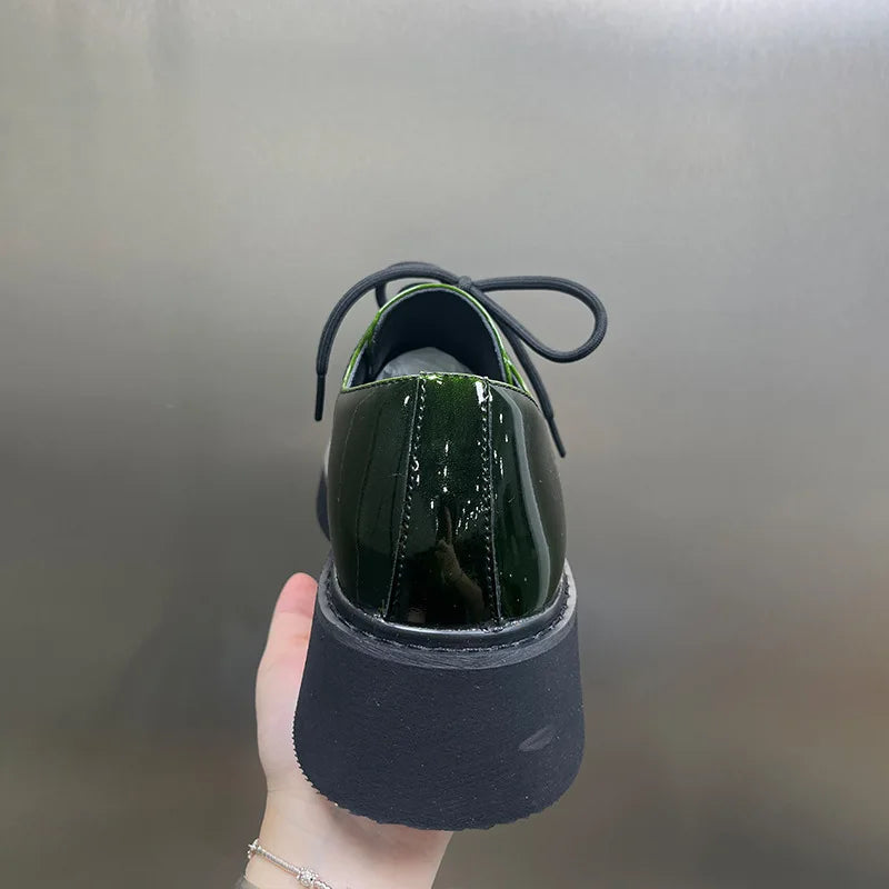 Casual Leather Shoes Thick Bottom High Top Derby Polished Surface Breathable