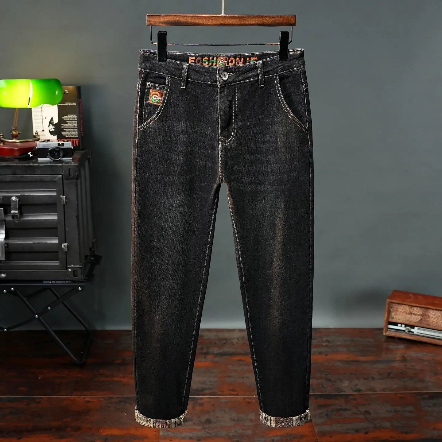 Autumn and Winter Fleece Men's Denim Pants European Style Straight-leg Stretch Loose and Versatile Korean Style Trendy Pants
