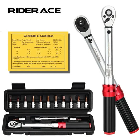 RIDERACE Fahrrad-Drehmomentschlüssel-Set 15-teilig 1/4 Zoll 2-24 Nm Doppelte Richtung Fahrrad-Inbusschlüssel-Werkzeug-Steckschlüssel Pro Motorrad-Reparatur-Set