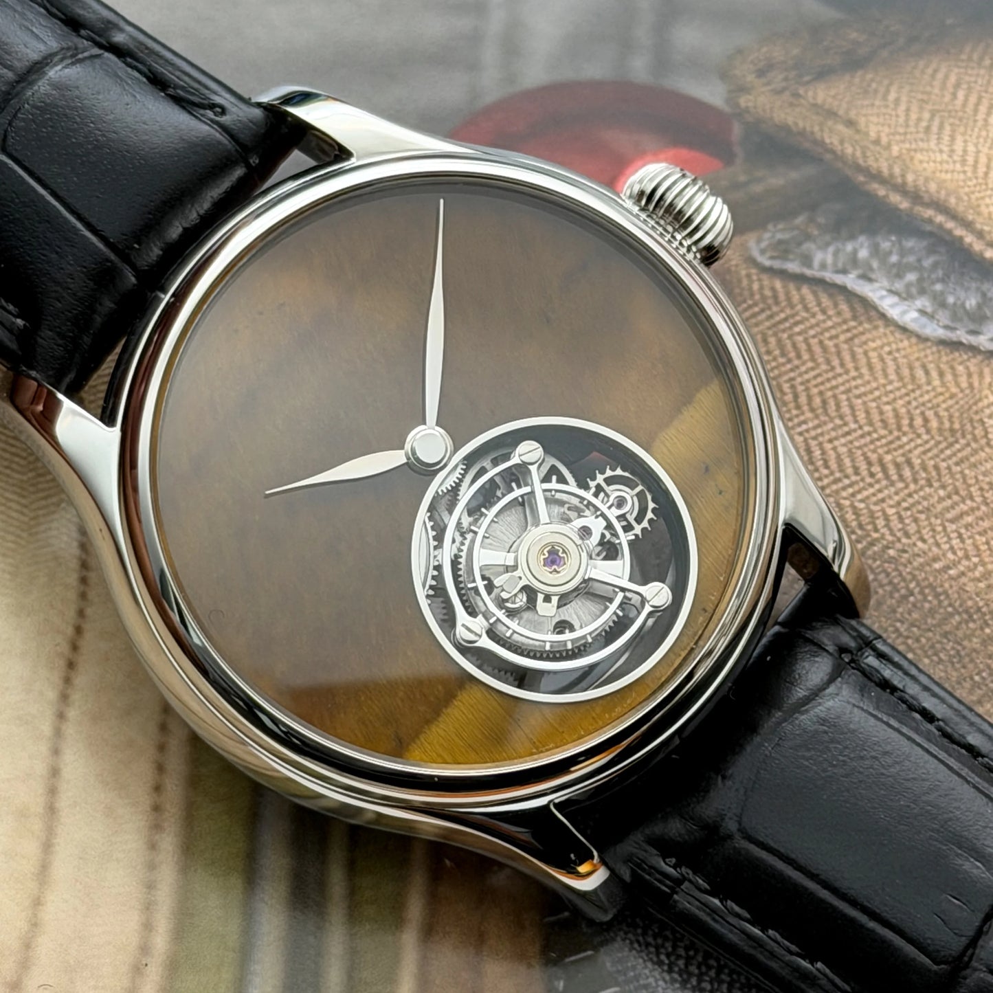 100% Tourbillon Watch Natural Stone Dial Malachite Sapphire Mechanical Wrist Watches