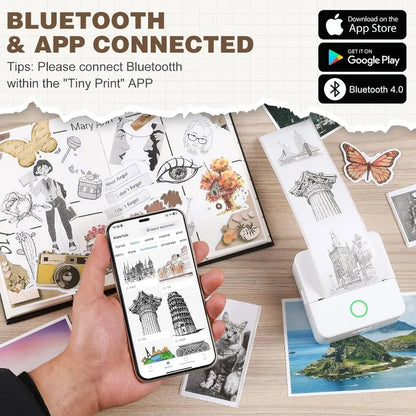 Thermo-Minidrucker, tragbarer tintenloser Etikettendrucker, Bluetooth-fähiger kleiner Taschendrucker für Kinder zum Selbermachen von 57-mm-Fotodrucken