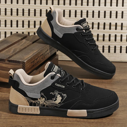 Men's easy to wipe clean casual shoes, good grip, low top lace-up sneakers, men's shoes