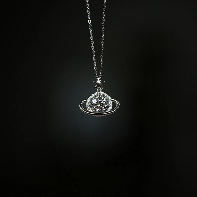 New 925 Sterling Silver Planet Necklace Personality Charming Woman Pendant Choker Birthday Gift for Friends Exquisite Jewelry