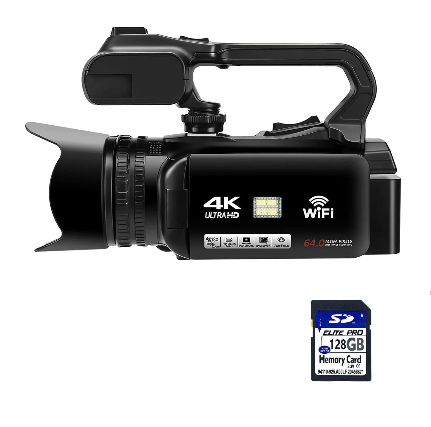 WIFI Camcorder 4K 64MP 60FPS Vlogging Touch Screen
