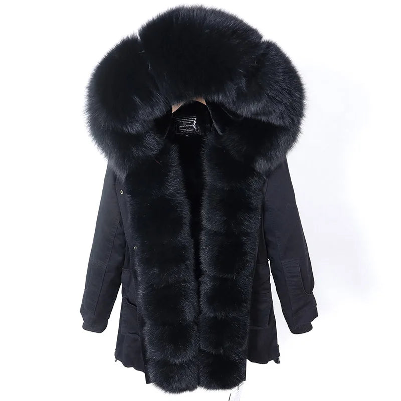 2024 Maomaokong Winter Jacket Women Big Natural Real Fox Raccoon Fur Collar Coat Female Clothing Removable Inner Lining Parkas