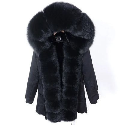 2024 Maomaokong Winter Jacket Women Big Natural Real Fox Raccoon Fur Collar Coat Female Clothing Removable Inner Lining Parkas