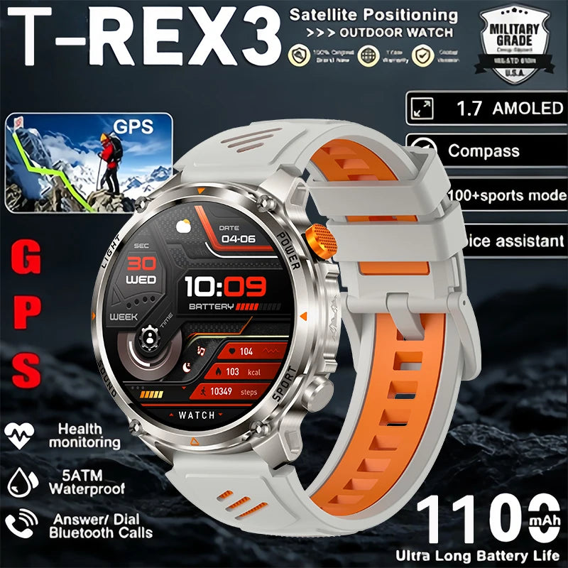 2026 New Military Outdoor Smart Watch Men GPS Compass Altimeter 5ATM Waterproof 1100mAh Battery Bluetooth Call Tactical Sports