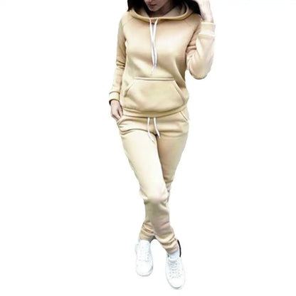Two-piece Sports Women Tracksuit Solid Color Long Sleeve Hoodies Sweatpants Set
