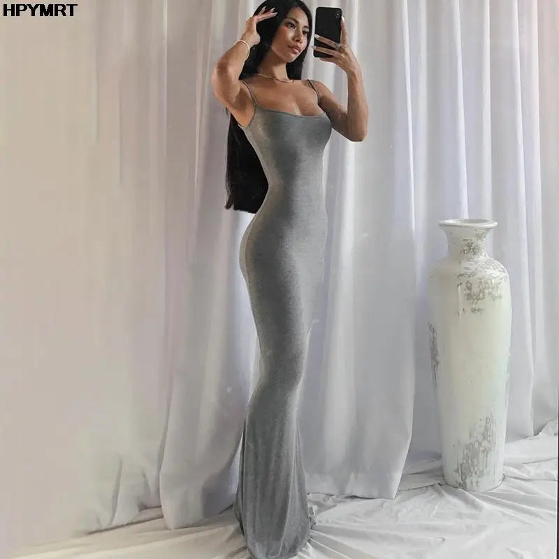Women's Satin Backless Bodycon Maxi Slip Dress