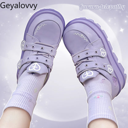 Original Punk Style Love Cross Macaron Subculture Platform Shoes Femme Spring Autumn 2025 New Elegant Casual Women's Pumps