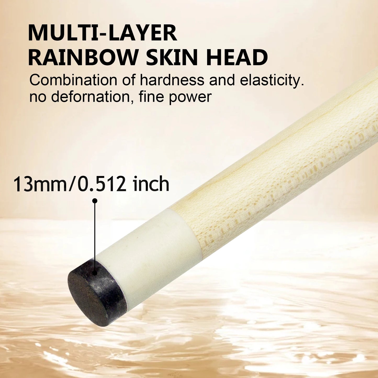 Pro-Grade Maple Pool Cue 13mm Hard-Elastic Rainbow Tip Shockproof & Anti-Deformation Uni-Loc Quick-Release Joint