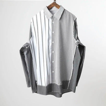 Herren Color Block Gestreiftes Hemd Frühling Herbst Neuer Stil Patchwork Langarm Mode Locker Lässiges Trendiges Hemd Jacke