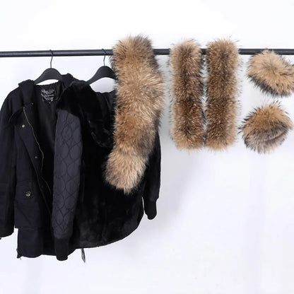 2024 Maomaokong Winter Jacket Women Big Natural Real Fox Raccoon Fur Collar Coat Female Clothing Removable Inner Lining Parkas