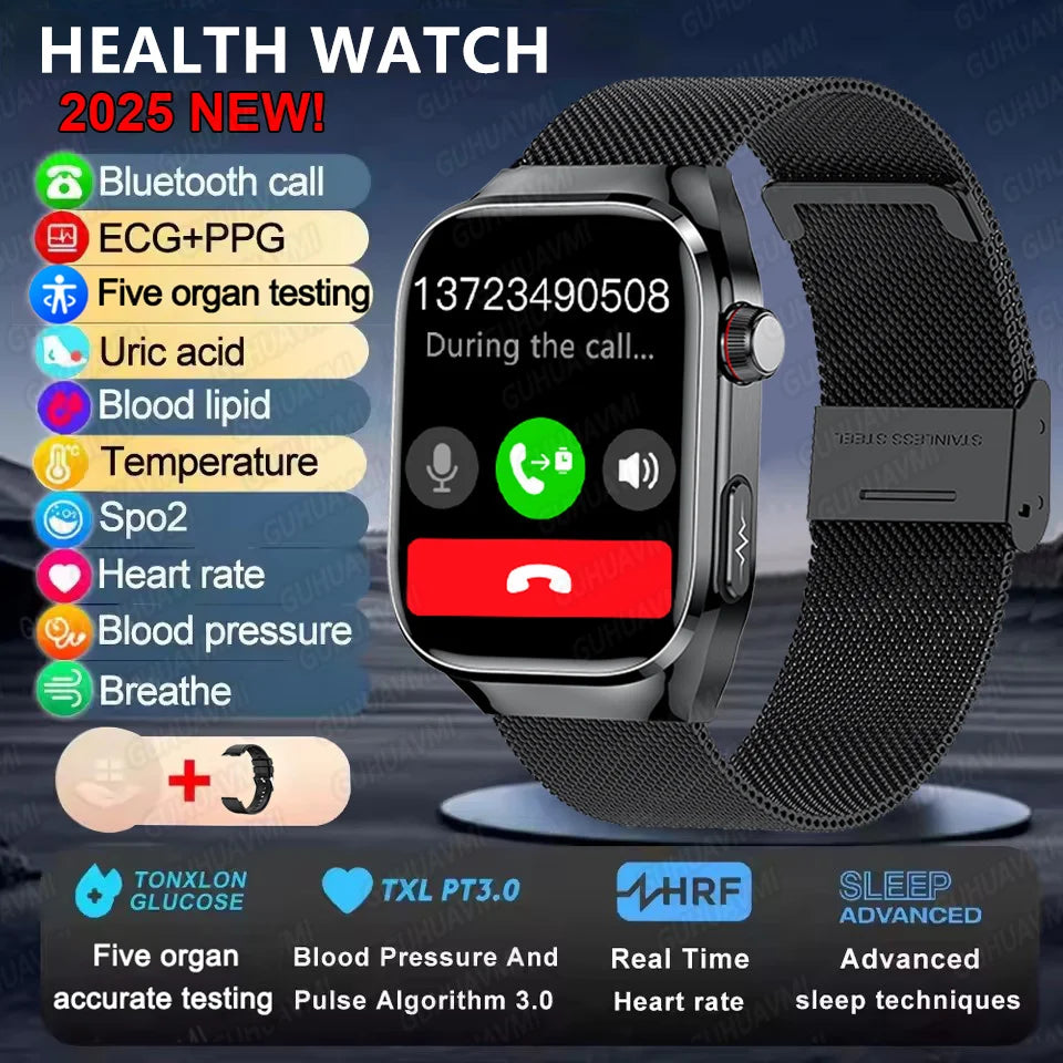 2025 Neue Mikro-Vorsorgeuntersuchung Smartwatch für Herren Harnsäure Körperfett Fünf-Organe-Gesundheitsuhr Bluetooth-Anruf Smart-Armband