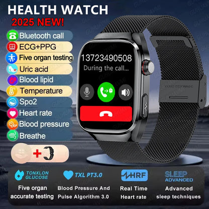 2025 Neue Mikro-Vorsorgeuntersuchung Smartwatch für Herren Harnsäure Körperfett Fünf-Organe-Gesundheitsuhr Bluetooth-Anruf Smart-Armband