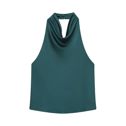 DAMEN 2025 Neckholder-Tops für Frauen Schwarzes Satin-Rückenfreies Top Damen Rosa Sommer Strandtop Damen schulterfreies Camisole-Top Frauen