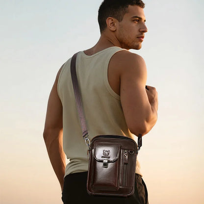 BULLCAPTAIN Herren Umhängetasche aus echtem Leder, lässige Alltagstasche, Schultertasche für Arbeit oder Reisen, Umhängetasche, sichere Reisetasche