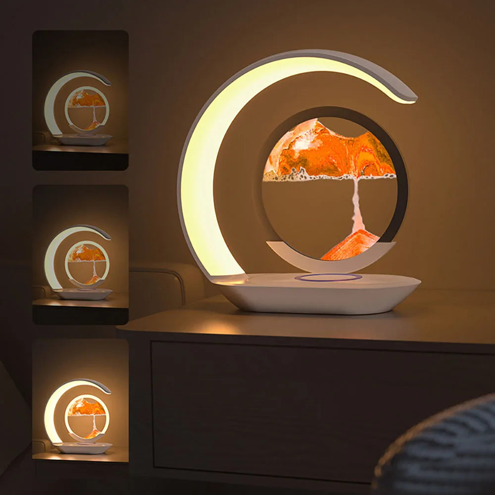 Quicksand Table Lamp USB Wireless Charging 3D Hourglass