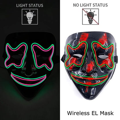 Drahtlose Neon-LED-Reinigungsmaske, im Dunkeln leuchtende Cosplay-Horrormaske, Halloween-Maskerade-Partymasken, leuchtende, lustige Verkleidung