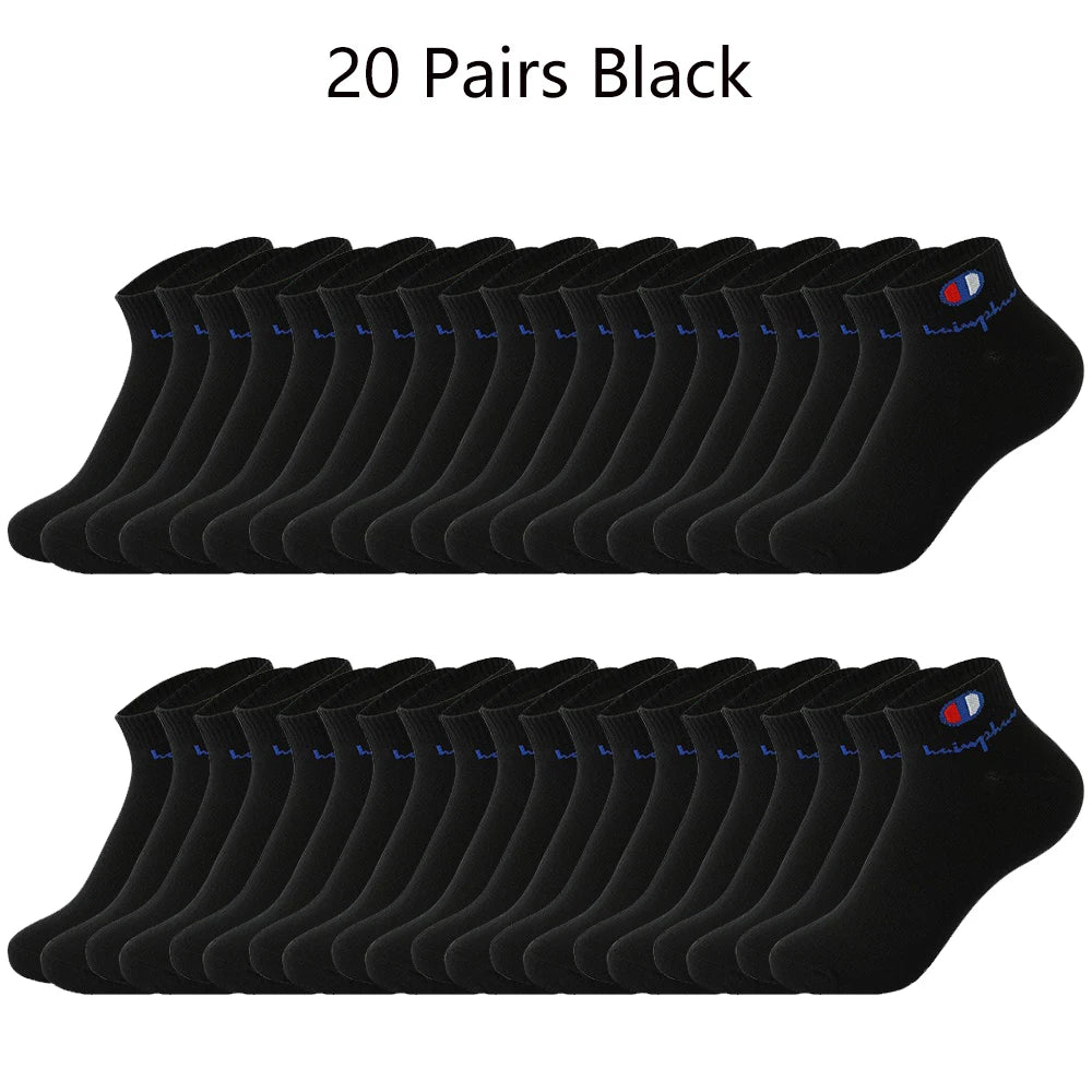 5/10/20 Paar Herren Knöchelsocken Baumwolle Klassische Markenmode Schwarz-Weiße Socken Atmungsaktive Mesh Sportsocken für den Sommer