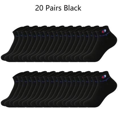 5/10/20 Paar Herren Knöchelsocken Baumwolle Klassische Markenmode Schwarz-Weiße Socken Atmungsaktive Mesh Sportsocken für den Sommer